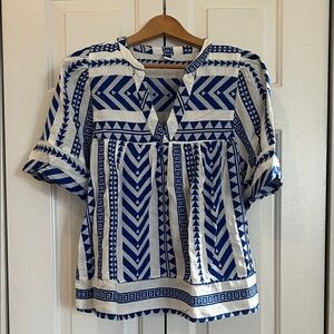 Old Navy Blue and White Patterned Blouse